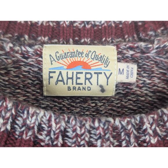 Faherty Pullover Sweater Womens Medium Burgundy Heather Crew Neck Soft Classic - Picture 2 of 5
